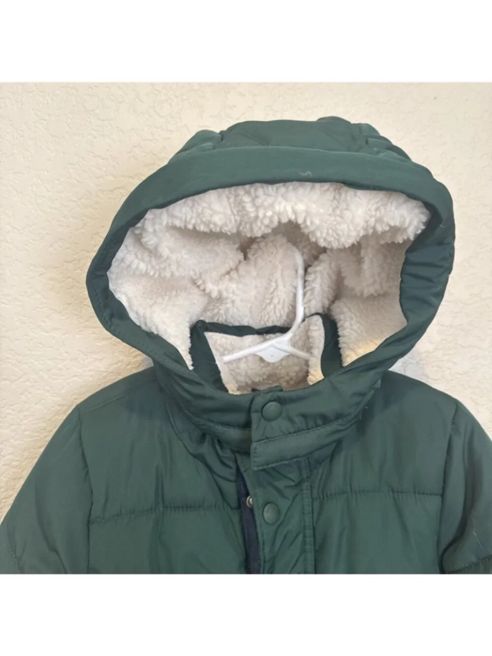 Gap Boys Toddler Puffer Jacket Hooded Olive Green Fleece Lined 2T Sherpa